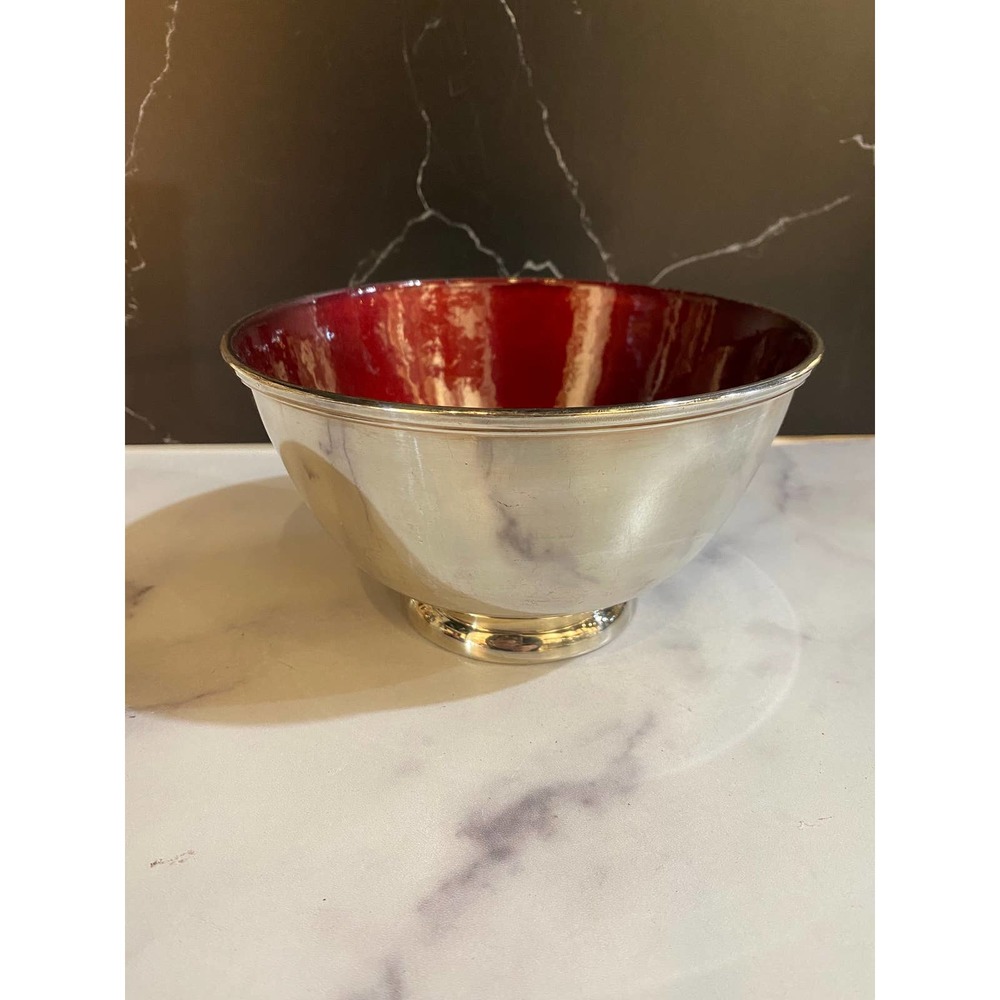 Towle Silversmiths Red Enamel Footed Bowl Silverplated 5001 Vintage